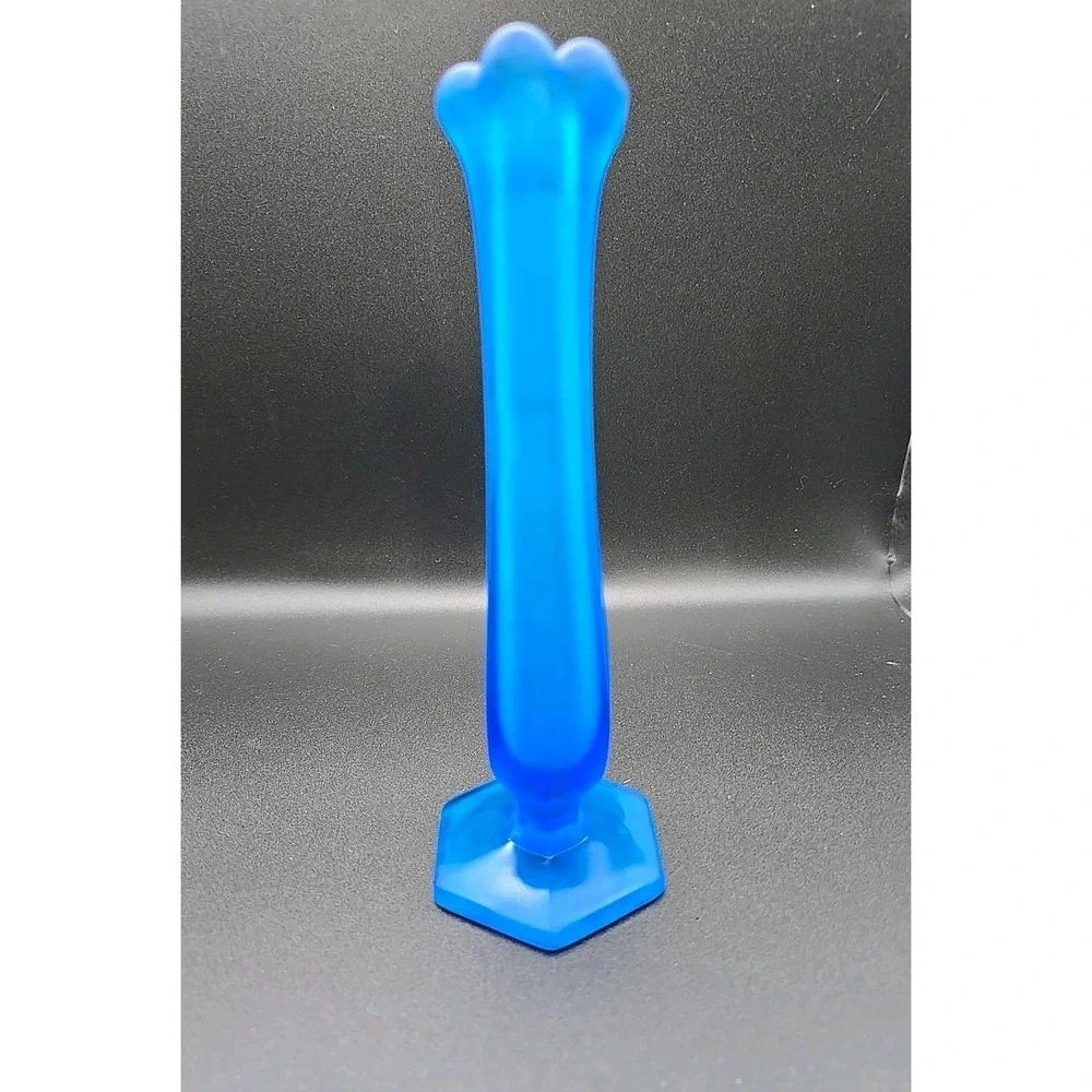 Vintage Westmoreland Blue Mist Swung Vase Satin Frosted Hexagon Base GUC - Picture 2 of 5